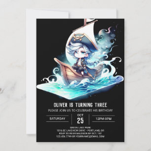 Convites Aniversário de Pirata Adorável com Aquarela