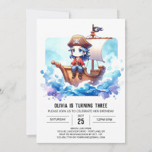 Convites Aniversário de Pirata de Aquarela Personalizada