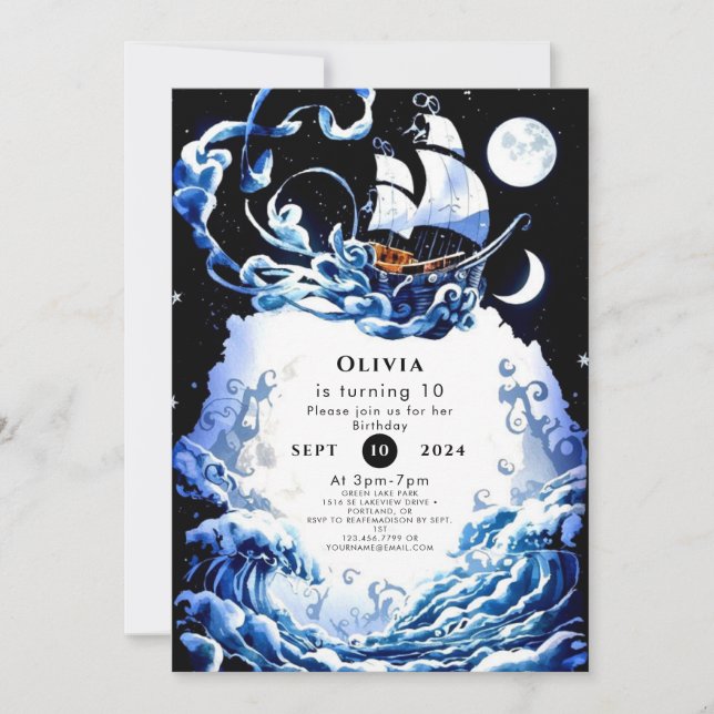 Convites Aniversário de Pirata de Aventura Editável Simples (Frente)