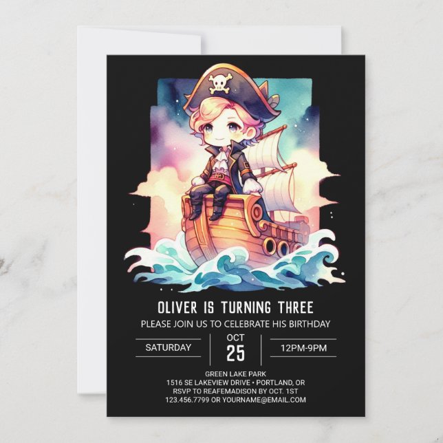Convites Aniversário de Pirata de Navio Encantado (Frente)