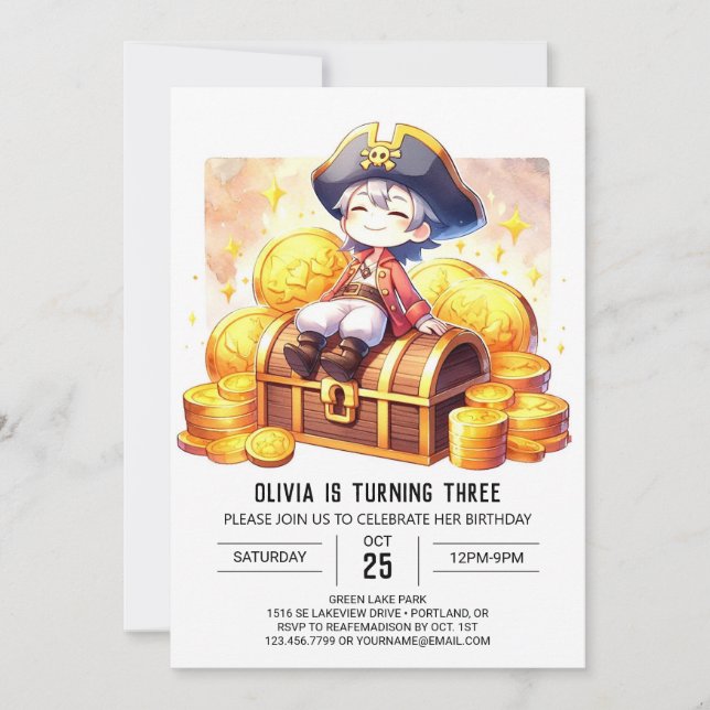 Convites Aniversário de Pirata Personalizada de Entrega (Frente)