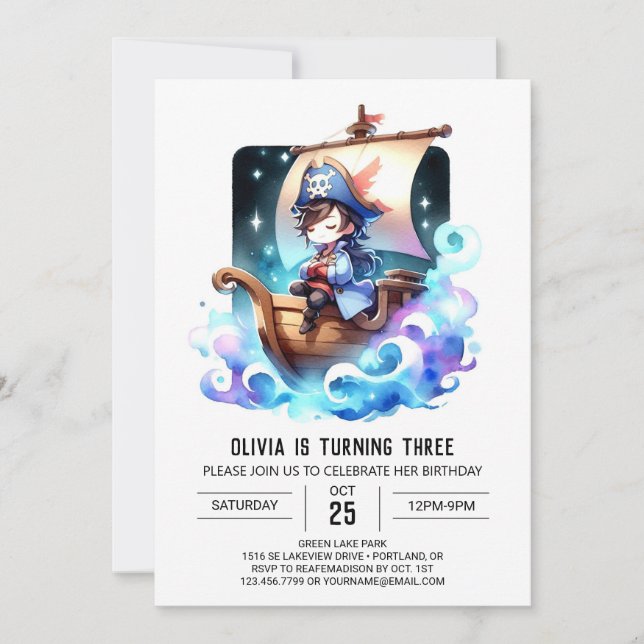 Convites Aniversário de Pirata Simples Encantado (Frente)