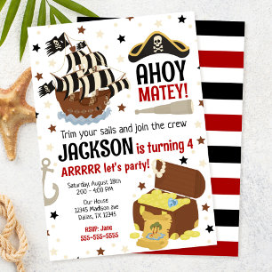 Convites Aniversário de Pirata Tema Ahoy Jolly Roger Menino
