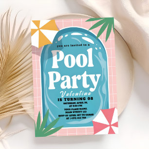 Convites Aniversário de Piscina Cor-de-Rosa Ensolarada em P