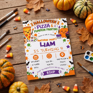 Convites Aniversário de Pizza de Halloween e Pintura de Abó