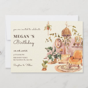 Convites Aniversário de plantas interiores do Watercolor bo