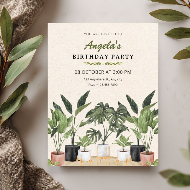 Convites Aniversário de plantas verdes (Criador carregado)