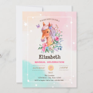 Convites Aniversário de Pônei Adorável e Bonito