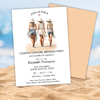 Convites Aniversário de Praia de CowGirl Costeiras