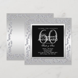 Convites Aniversário de Prata 60º com Diamantes Elegantes