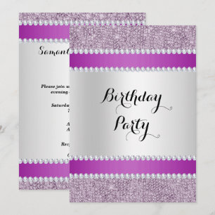 Convites Aniversário de Preto e Roxo, Brilhante e Ouros