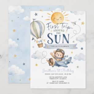 Convites Aniversário de Primeira Volta ao Sol de Avião