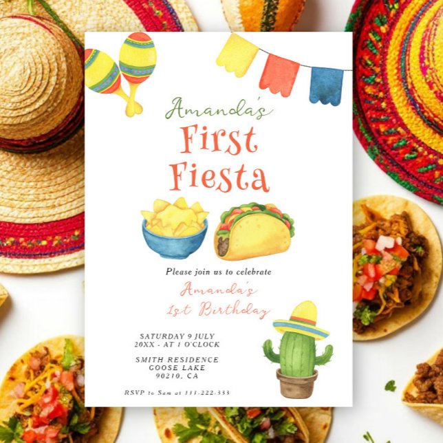 Convites Aniversário de Primeiro Ano Fiesta Aquarela (Criador carregado)