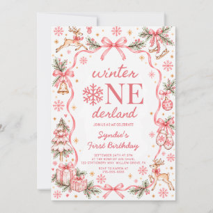 Convites Aniversário de Primeiro Ano Pink Winter ONEderland