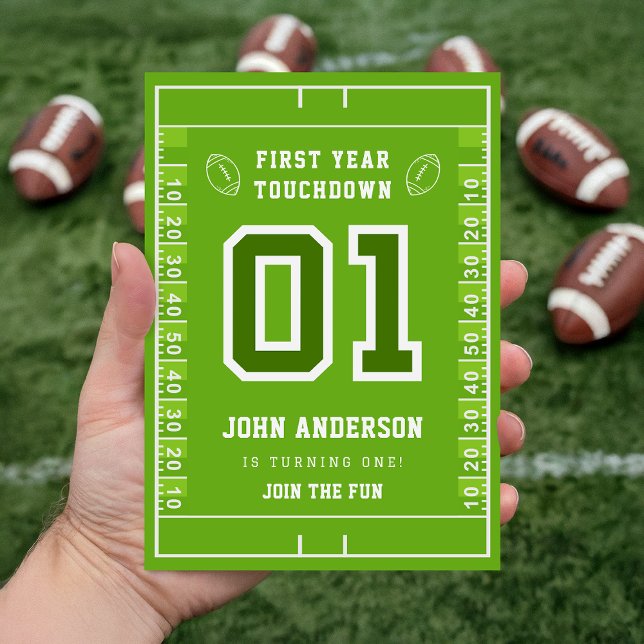 Convites Aniversário de Primeiro Ano Touchdown Green Footba (Criador carregado)
