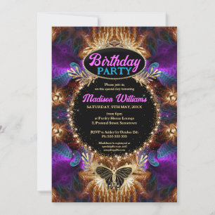 Convites Aniversário de Princesa Boêmia Rosa Roxo Caprichos