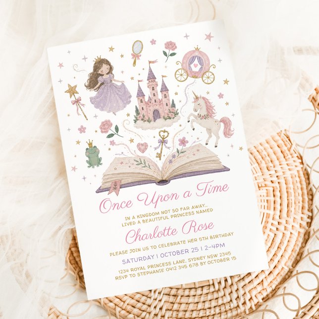 Convites Aniversário de Princesa do Conto de Fadas Era Uma  (Criador carregado)