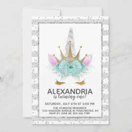 Convites Aniversário de Princesa Unicórnio em Verde-Menta, 