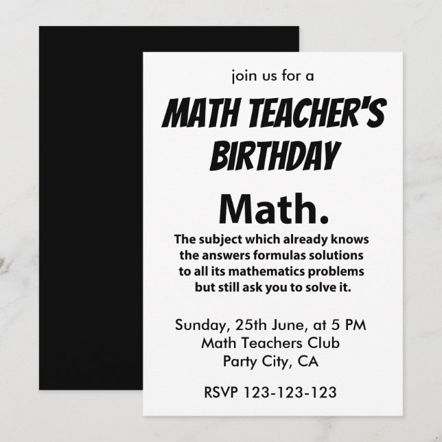 Convites Aniversário de Professores de Matemática Tipografi (Frente/Verso)