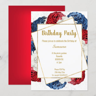 CONVITES ANIVERSÁRIO DE QUADRO BRANCO VERMELHO FLORAL BRIL