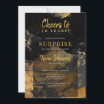 Convites Aniversário de qualquer ano aplaude ouro negro<br><div class="desc">O na moda único moderno aplaude 40 anos de idade,  o convite de festas de surpresa de aniversário do marco masculino com ouro elegante e abstrato preto com pincéis design.                Adequado para qualquer etapa etária significa aniversário: 21rua,  40º,  50º,  60º,  70,  75º,  80,  90,  100º.</div>