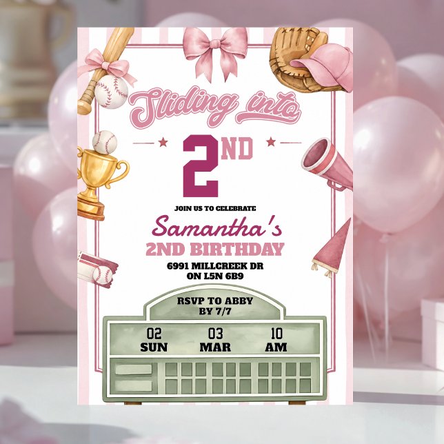 Convites Aniversário de Qualquer Idade com Beisebol Rosa Ro (Criador carregado)