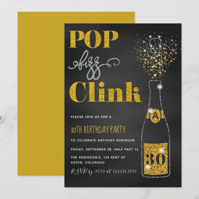 Convites Aniversário de qualquer idade com giz Pop fizz cli (Frente/Verso)