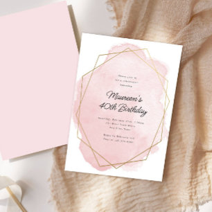 Convites Aniversário de Qualquer Idade Rosa Elegante Aquare