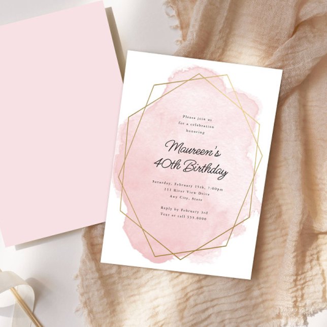 Convites Aniversário de Qualquer Idade Rosa Elegante Aquare (Criador carregado)