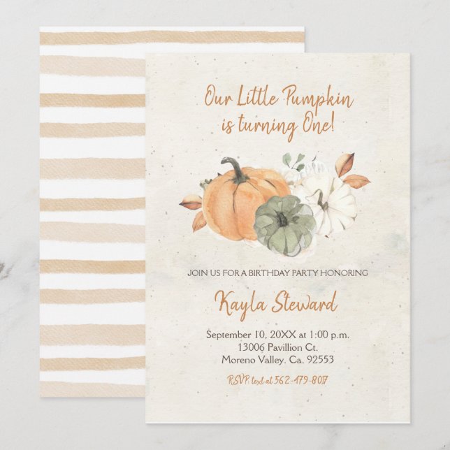 Convites Aniversário de Queda O Pequeno Pumpkin é Um (Frente/Verso)