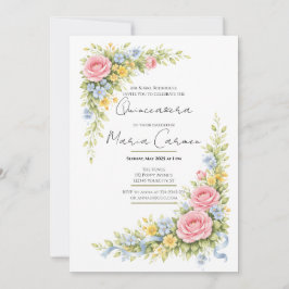 Convites Aniversário de Quinceanera em aquarela feminina 