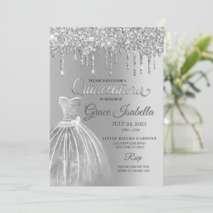 Convites Aniversário de Quinceanera Glitter de Prata