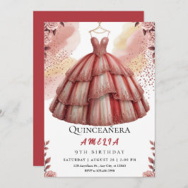Convites Aniversário de Quinceañera Rosa Dourada russa