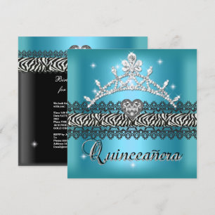 Convites Aniversário de Quinceanera Zebra Azul Turquesa Pre
