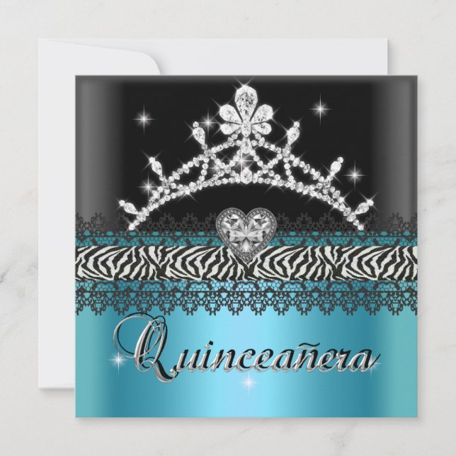 Convites Aniversário de Quinceanera Zebra Azul Turquesa Pre (Frente)