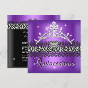Convites Aniversário de Quinceanera Zebra Roxo Preto Branco