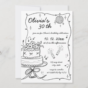 Convites Aniversário de Rabisco Escrito à Mão Desenhado à M