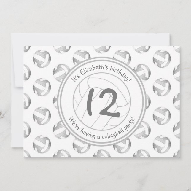 Convites aniversário de raparigas do padrão dos volleybolas (Verso)