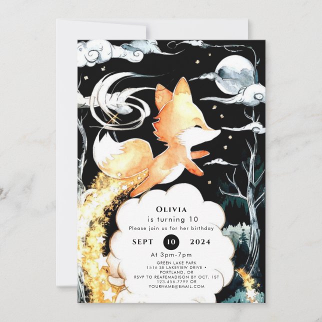 Convites Aniversário de Raposa Encantada Simples (Frente)