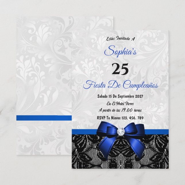 Convites Aniversário de Renda e Damasco (Frente/Verso)