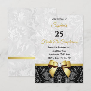 Convites Aniversário de Renda e Damasco
