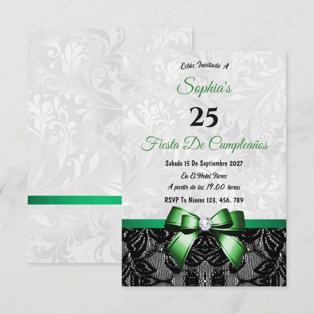 Convites Aniversário de Renda e Damasco (Frente/Verso)
