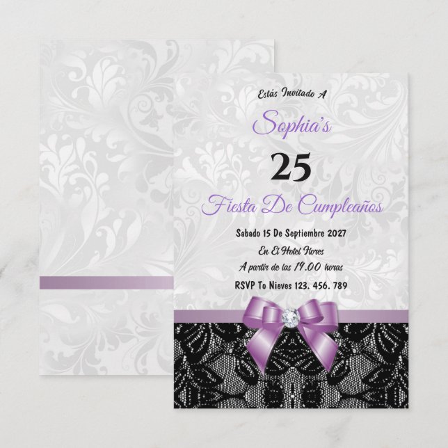 Convites Aniversário de Renda e Damasco (Frente/Verso)