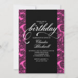 Convites Aniversário de renda preta rosa quente<br><div class="desc">Luxuoso e glamouroso convite para o seu grande dia!</div>
