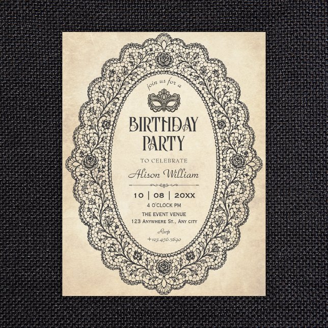 Convites Aniversário de renda vintage (Criador carregado)