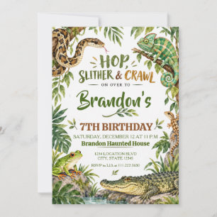 Convites Aniversário de Réptil Aquarela na Selva