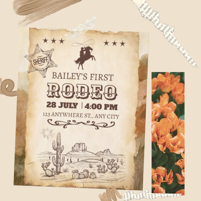 Convites Aniversário de Rodeio Western Rustico Cowboy (Criador carregado)
