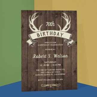 Convites Aniversário de Rustic Antlers Banner Barnwood Male