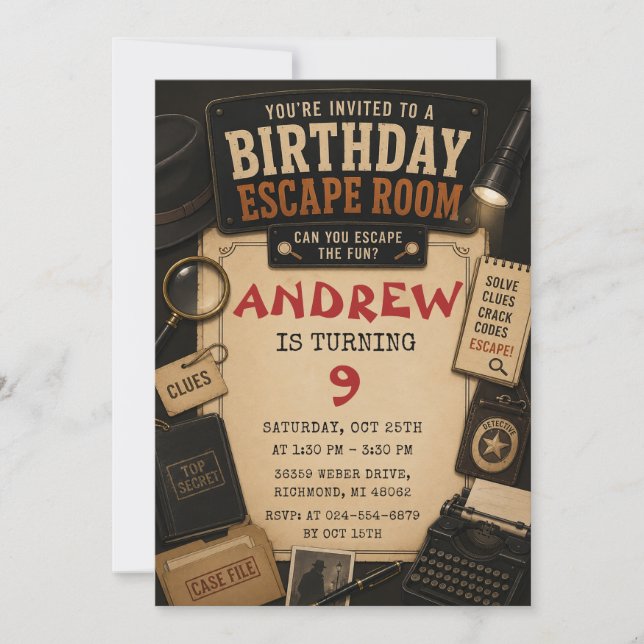 Convites Aniversário de Sala de Fuga Personalizada (Frente)