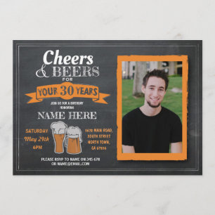 Convites Aniversário de Saúde e Cervejas Foto Chalk Mens 